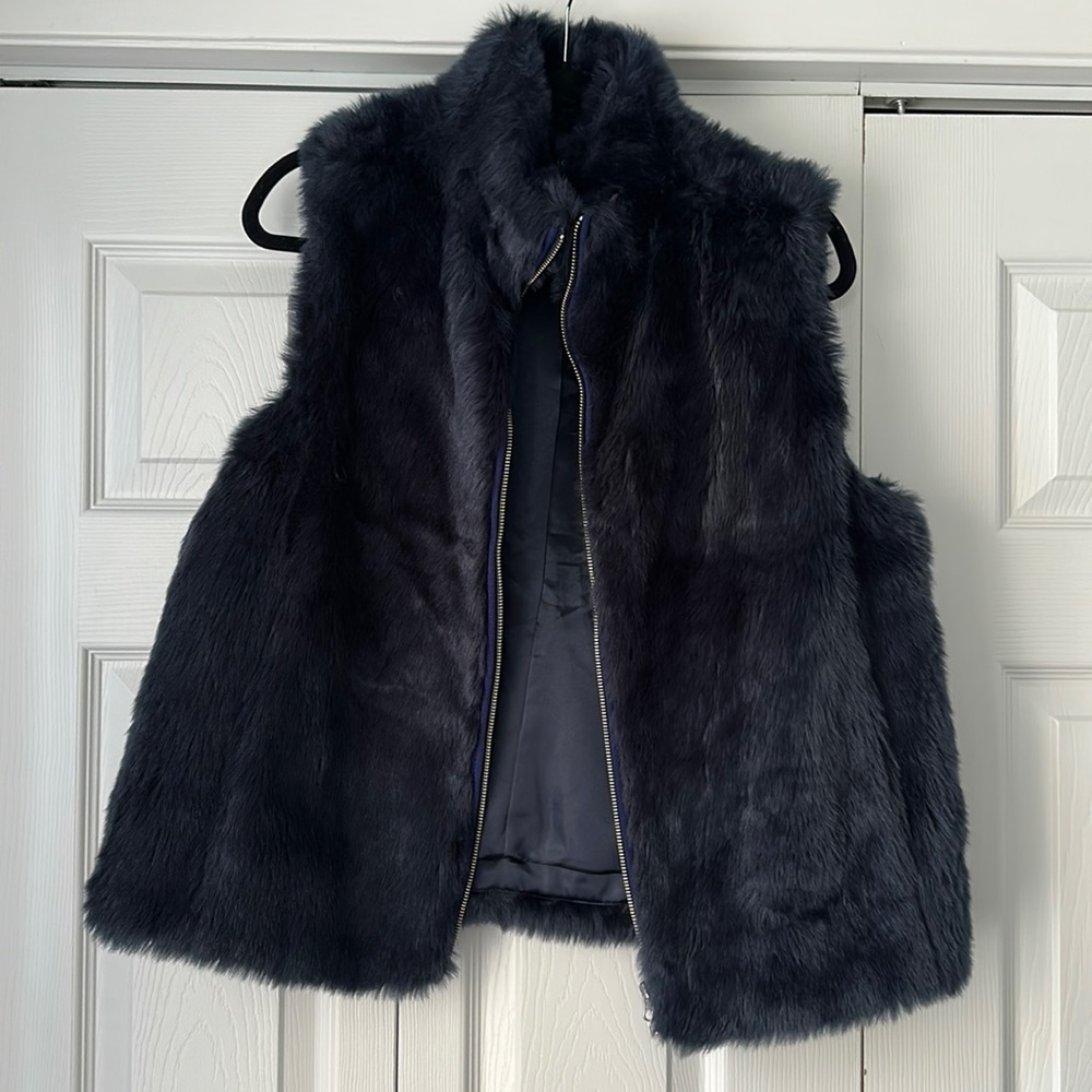 Navy blue JCREW Faux fur vest